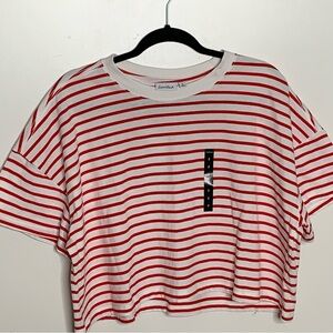 Torrid LoveSick Striped Red White Tee Short Sleeve Boxy Crop Top 2X
